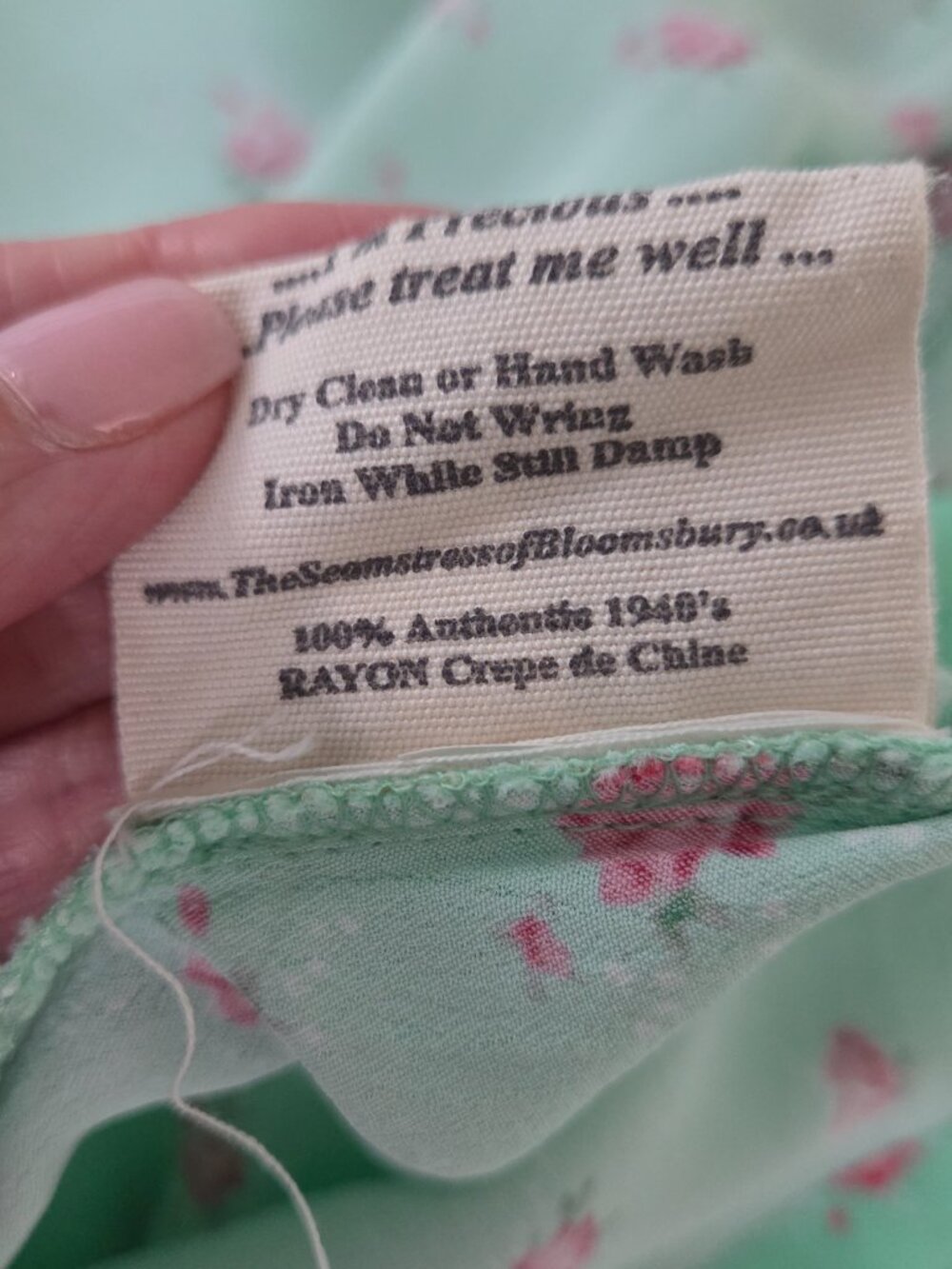 Seamstress of Bloomsbury London Wrap Dress Size 8 Rayon Crepe Fabric Mint Floral - Picture 5 of 5